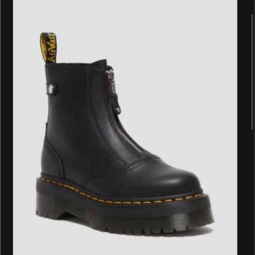 Dr. Martens Black Combat Boots with Yellow Stitching